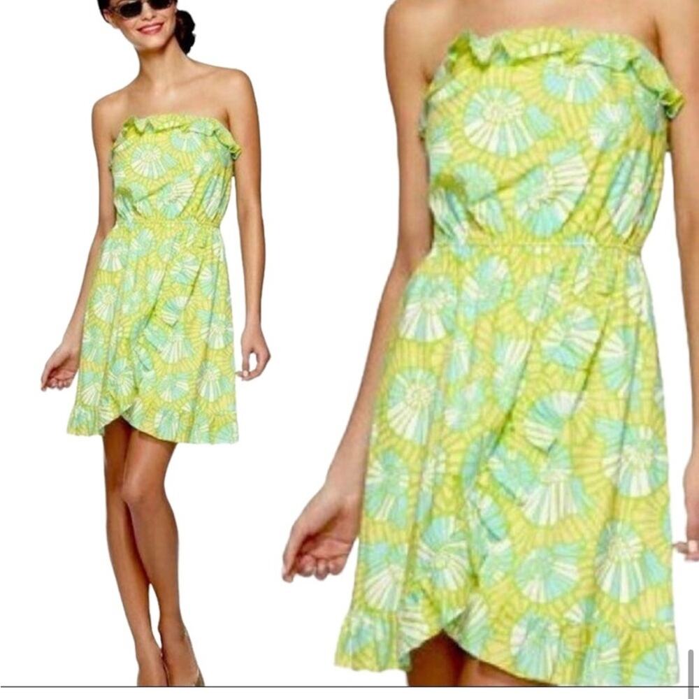 Lilly Pulitzer floral strapless mini dress in Shorely blue on the half shell